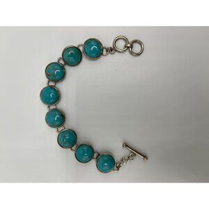 Sterling Silver  Bracelet  Turquoise Stone Toggle signed WR
